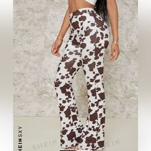 Cow Print High Waisted Flare leg Pants SHEIN